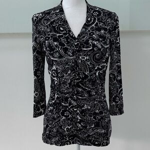 🖤 Style&Co Elegant Floral Blouse – Black & White, Long Sleeve, Size M 🖤
